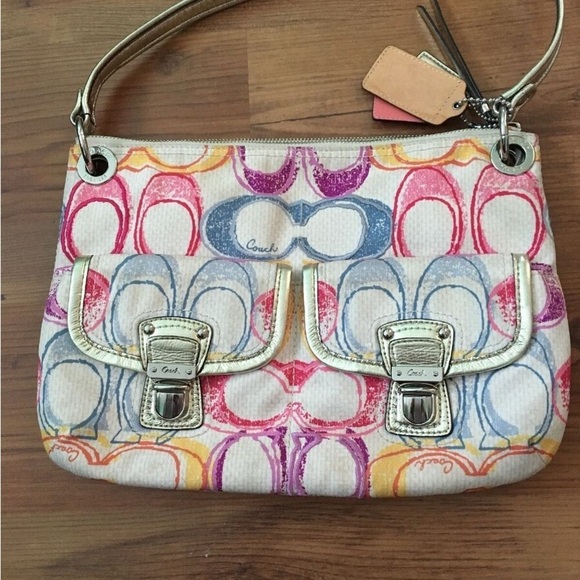 Coach Poppy Signature 19030 Scribble Print Hippie Crossbody Shoulder Bag - Picture 1 of 5